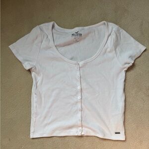 Hollister White Fitted Crop Buttoned T-Shirt